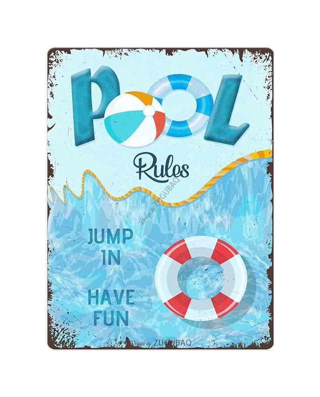 CBQZCHWDKT Vintage Pool Rules Metal Sign Featuring Fun Invitation Rustic Tin Wall-Art for Backyard Deck Patio or Garden Fence 8 X 12 inch​