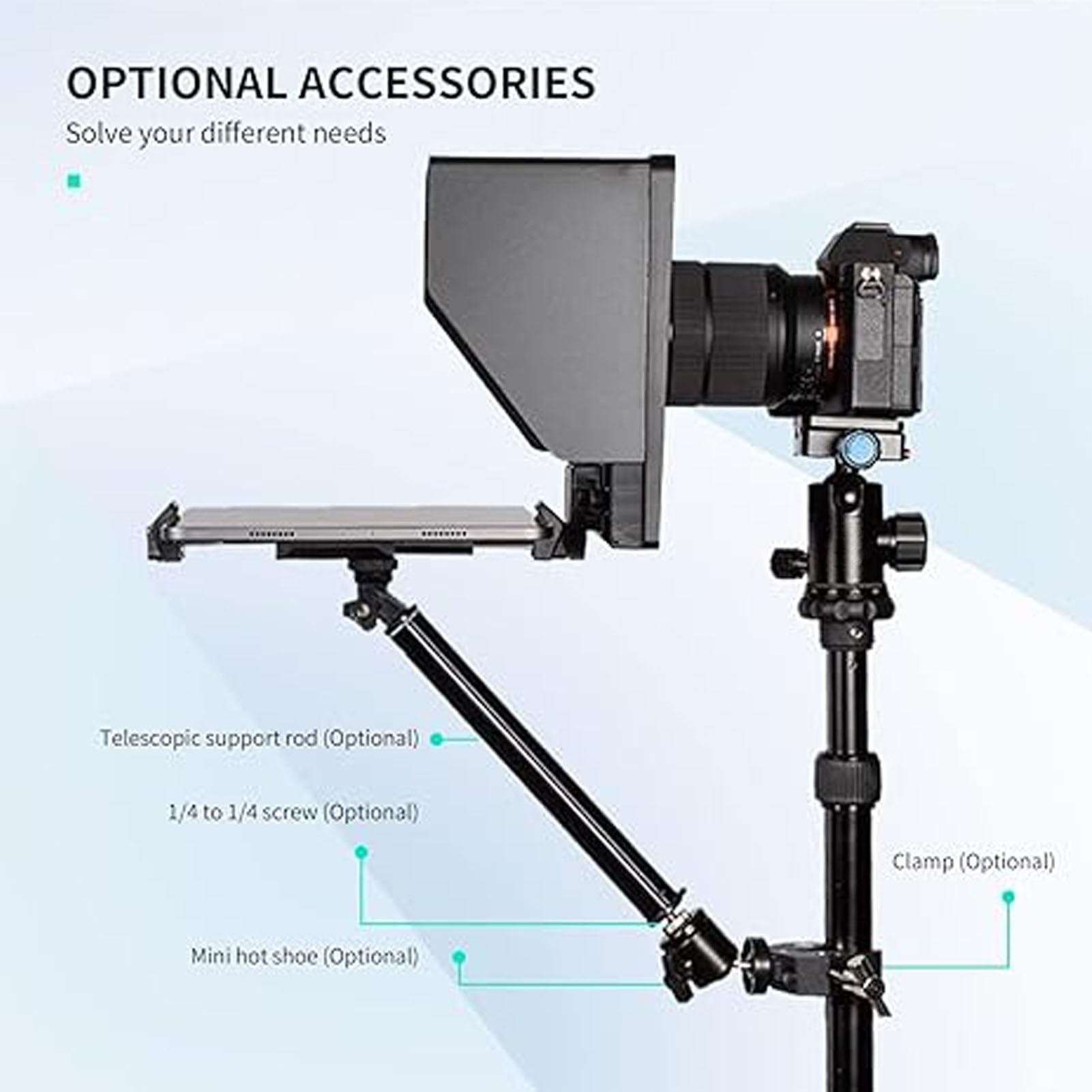 Bewinner 10-calowy Teleprompter do Aparatu z Pilotem, Profesjonalny Teleprompter do Tabletu i Smartfona, Składany Przenośny Składany Pilot ze Sterowaniem za pomocą Aplikacji Bluetooth, Obiektyw