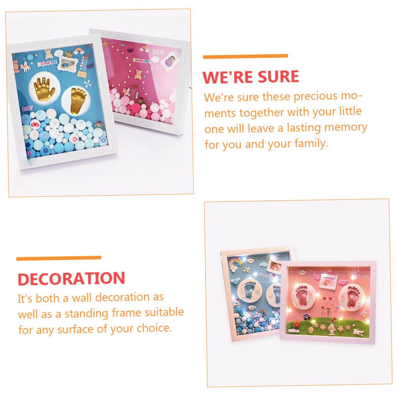 VICASKY Kit per Impronte di Mani e Piedini Bambino Bambina Cornice in Acrilico Oro per Regalo Primo Compleanno o Cerimonia e Decorazione Murale