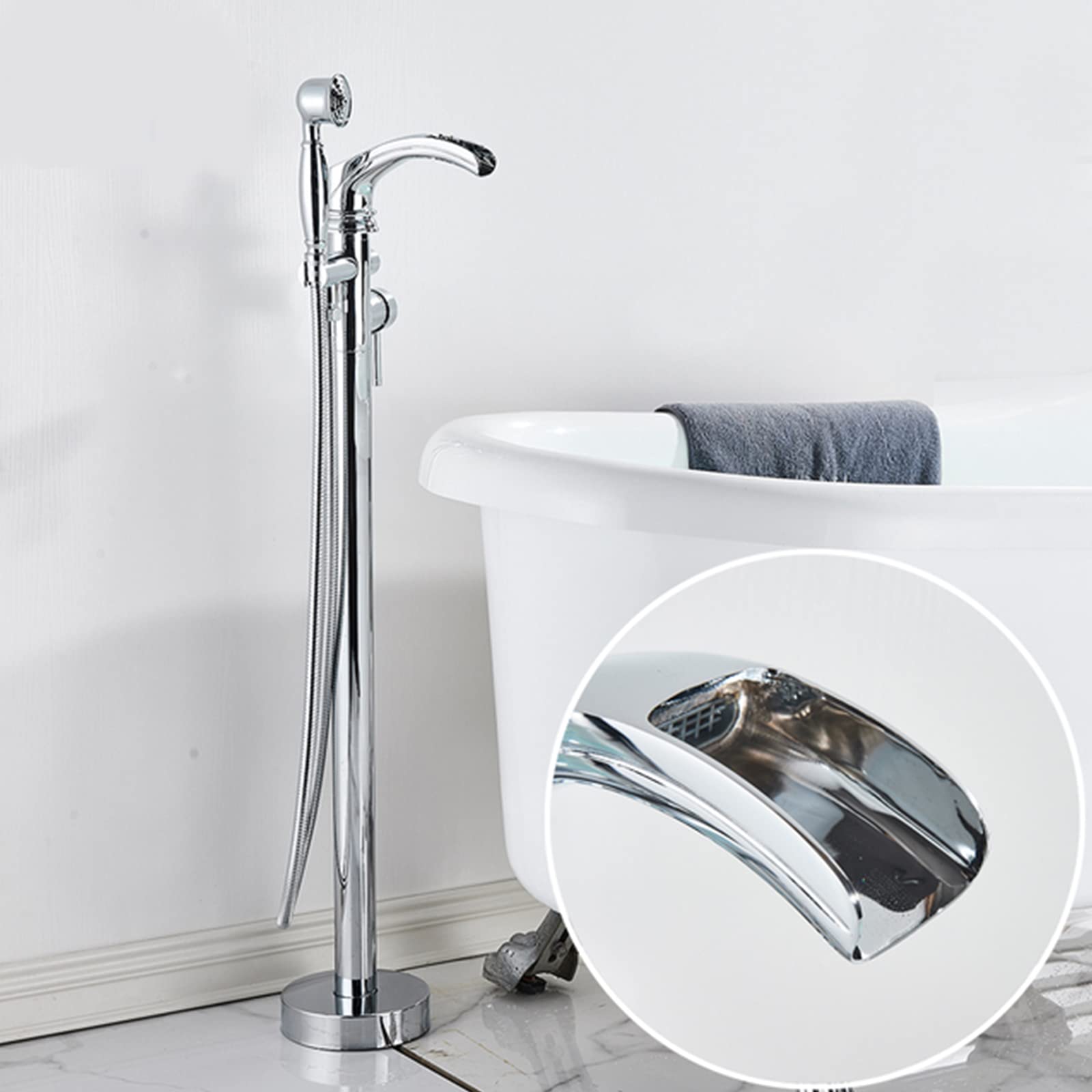 grifo de ducha, Ducha de mano cascada grifo bañera mezclador ducha baño(Chrome)