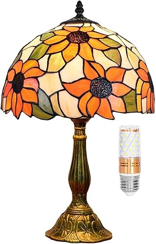 Miniatura 1 de Tiffany - Lámpara de vitral, girasol, amarillo, para dormitorio, lámpara de mesa de lectura, luz de escritorio para mesita de noche, sala de estar,