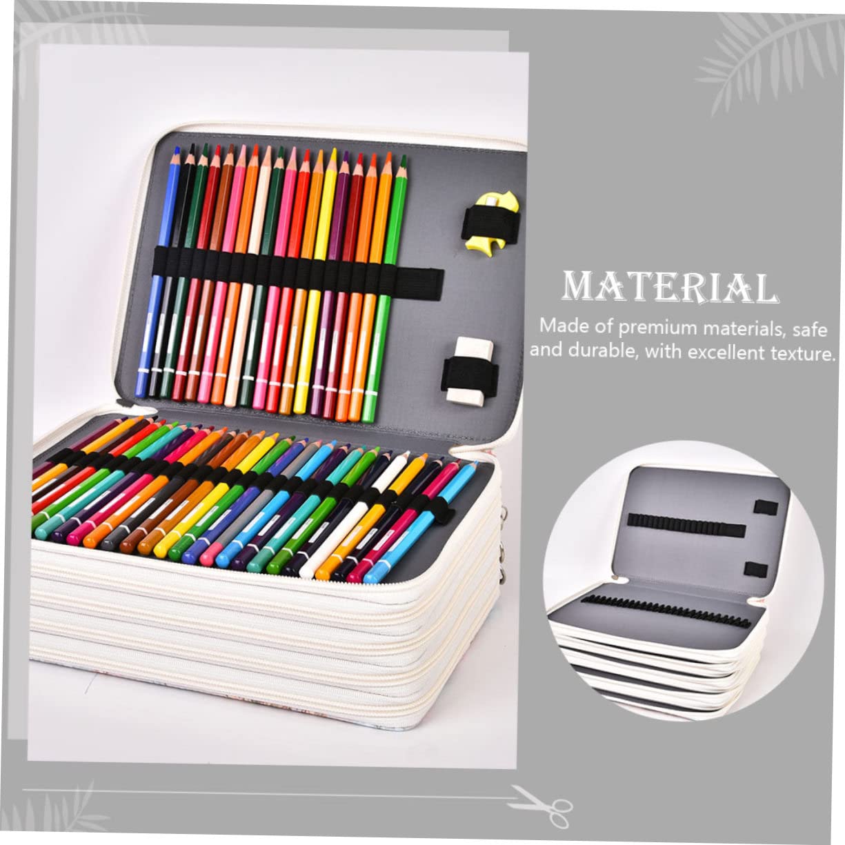DOITOOL Astuccio Portapenne Beige Grande Capacità 252 Slot Cerniera | Pu e Poliestere, Elastici Interni per Tenere le Matite, per Scuola e Ufficio, Decorazioni Scuola