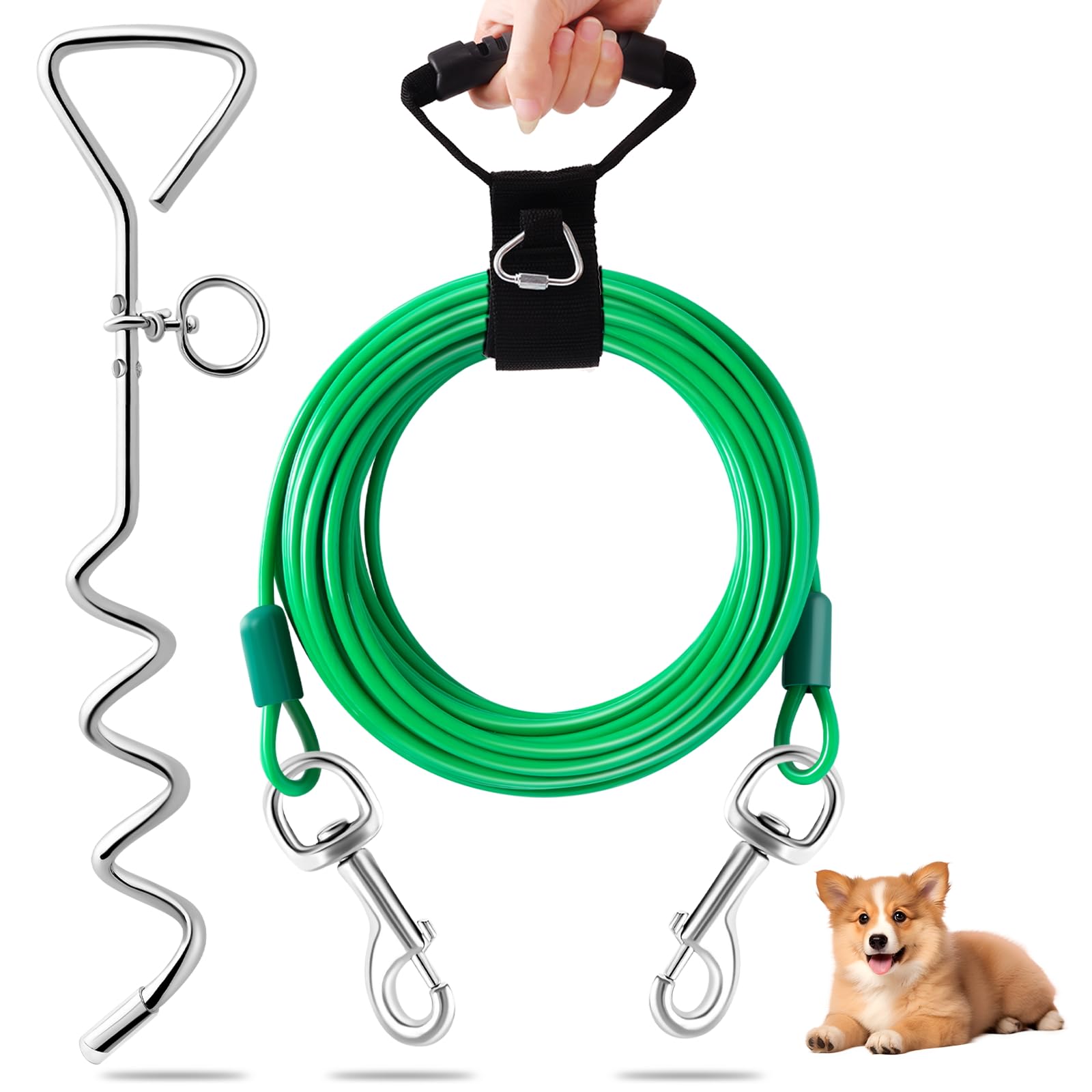 Dog Hitching System Best Dog Tether For Camping Runner For Yard, Double  Shock Absorption Trolley System
