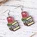 Funny Wooden Stackable Book Pencil Drop Dangle Earrings Stack of Books for Women Classic Librarian Teacher Student Graduation Back to School Jewelry-Style 2