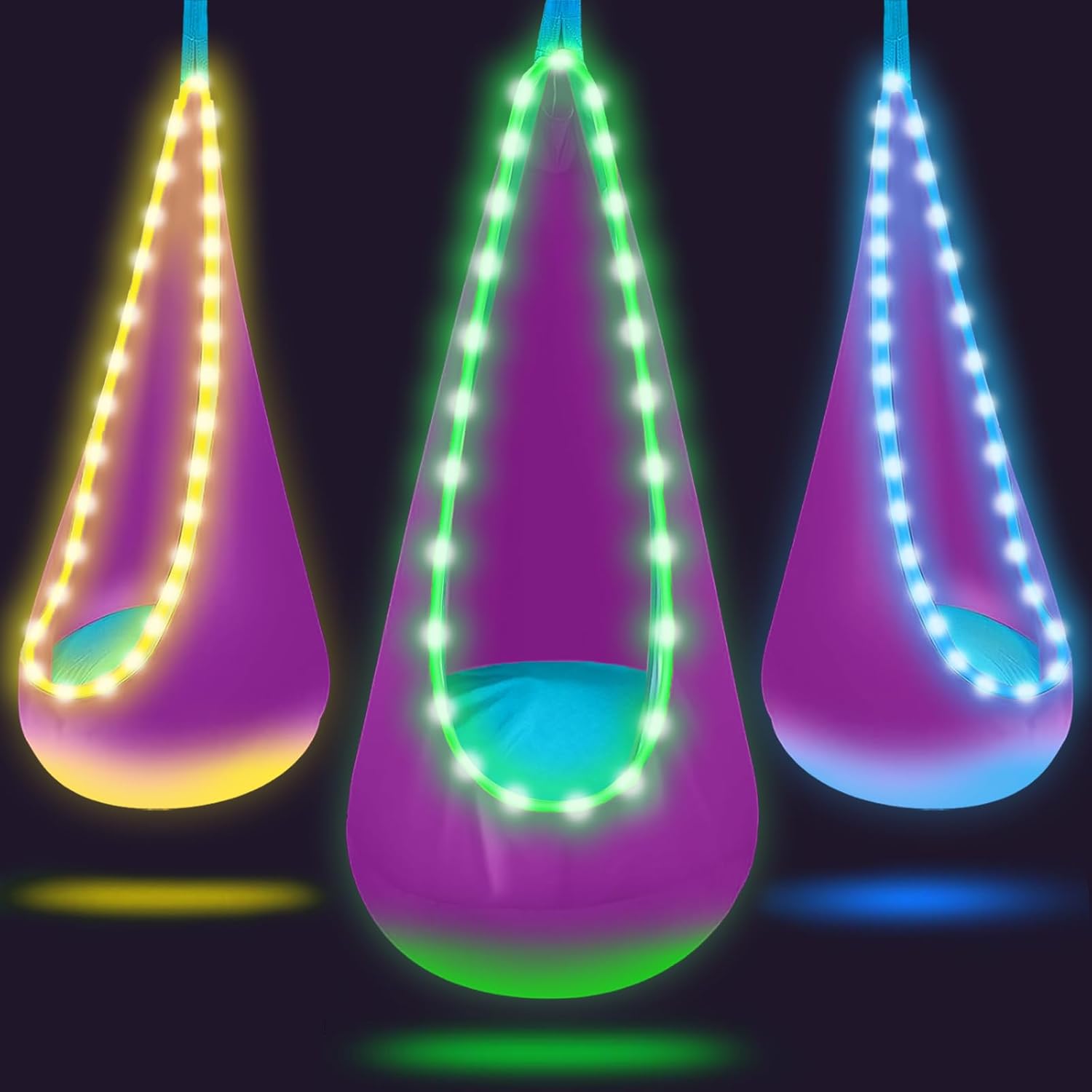 Light Up Swing Chair Hammock Chair Indoor Outdoor for Kids Pod with LED Lights, Soft and Safe, 176 lb. Load Capacity, Easy Installation, Perfect for Bedroom, Garden, and Playroom (Purple)