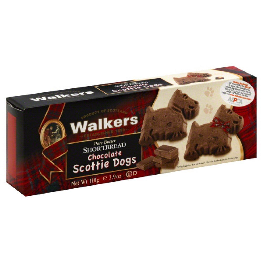 Walker's Shortbread Chocolate Scottie Dog Shaped Cookies, All-Butter Shortbread Cookies, 3.9 Oz Box