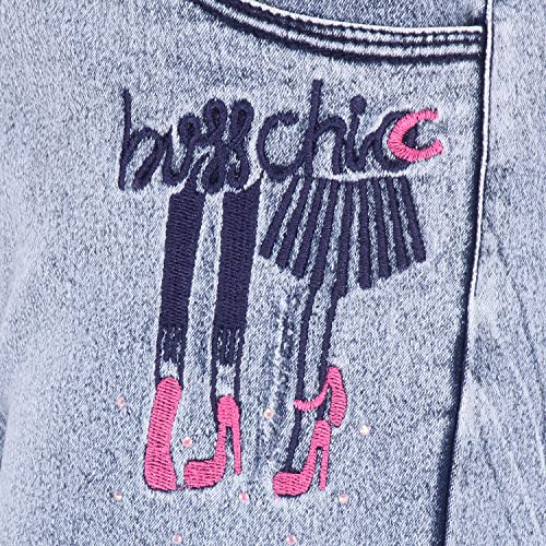 Image of Cutecumber Girls Cotton Rich Denim Wide-Leg Jeans - Side Panel Printed with Floral Ribbon Accessory, Stylish Casual Outfit for Baby Girls & Kids (Age 1-15 Years)