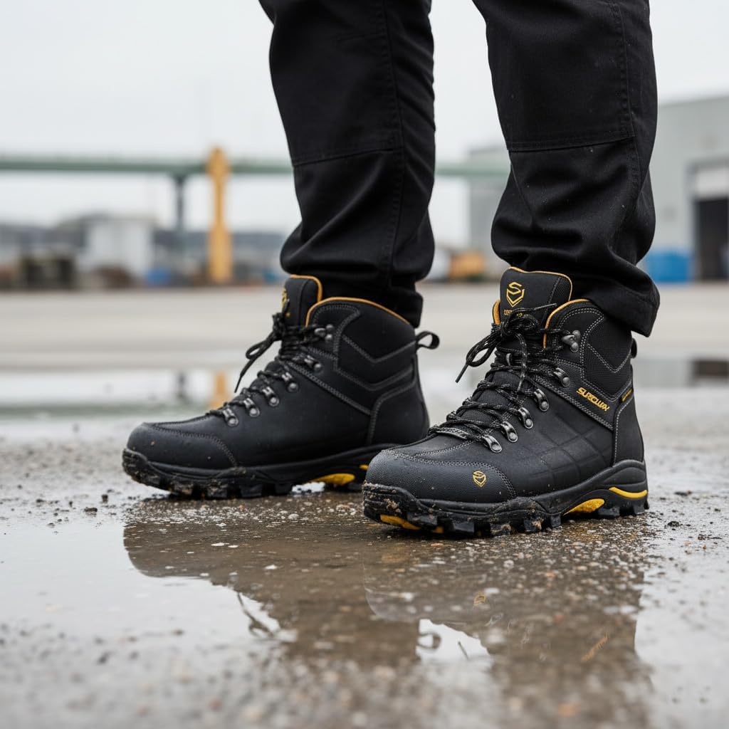 SUREWAY Men's 6" Soft/Steel Toe Lightweight Waterproof Work Boot - Leather,Lace Up,Oil/Slip Resistant Dual-Density Comfortable EH Construction Industrial Ankle Safety Men Work Boots,Roofing, Hunting - Image 2