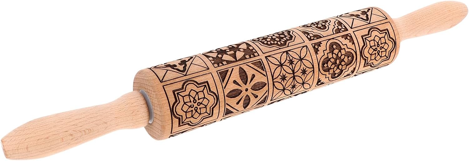 Creative Embossed Rolling Pin 39x5cm Decorative Dough Roller for Pizza and Cookies Baking Tool Kitchen Noodle Dumpling Rolling Pin