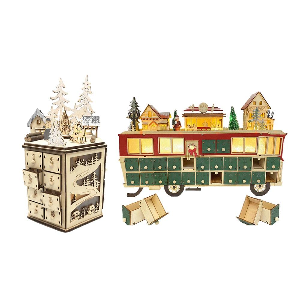 2er Set Weihnachts-Adventskalender beleuchtet batteriebetrieben