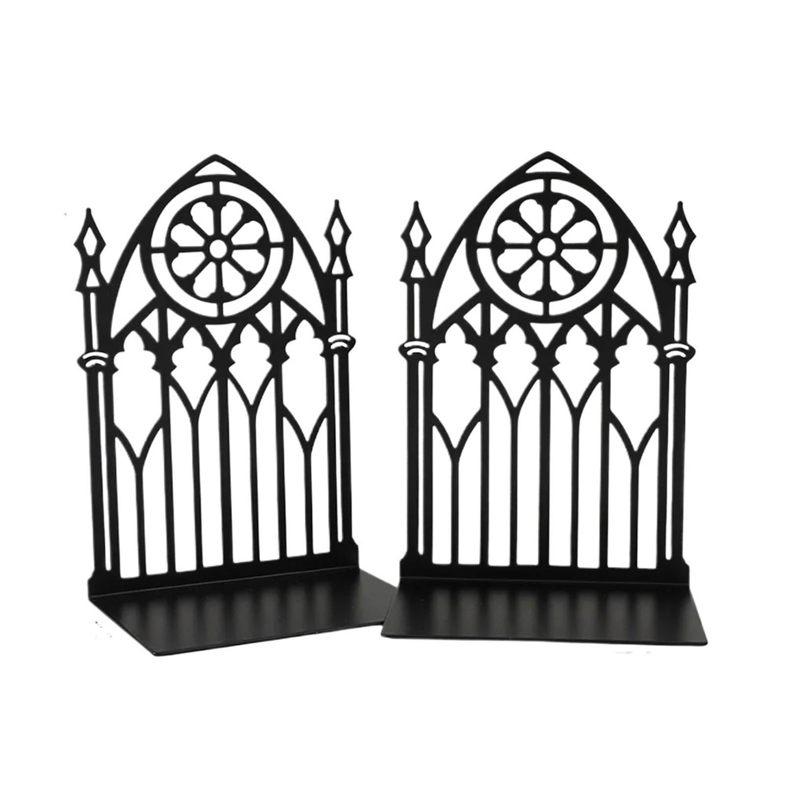 Book Ends Metal Book Ends Non-Skid Black Unique Bookend Decorative Heavy For Shelves Duty Study Support