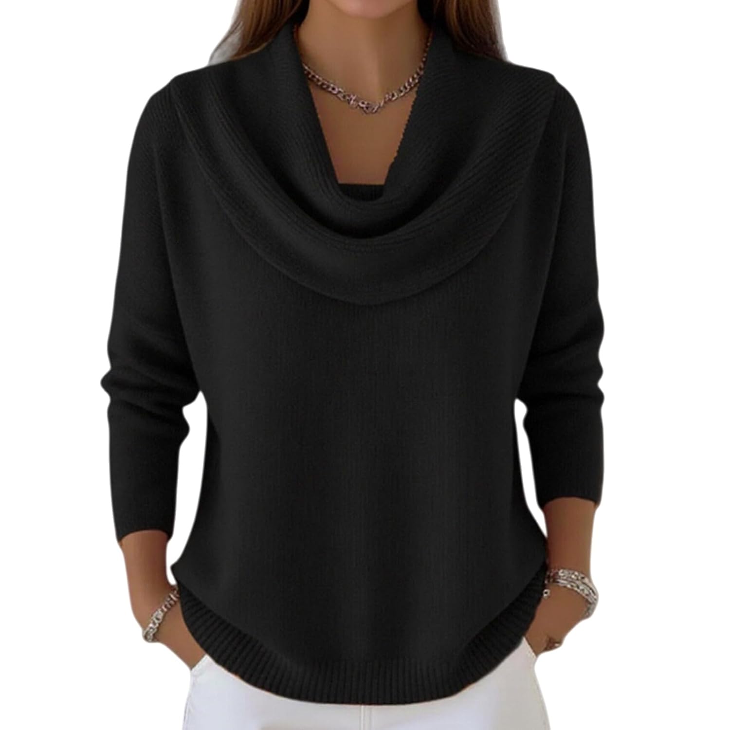 Knit Sweater for Women Cowl Neck Pullover Sweater Cozy Casual Loose Fashion Long Sleeve Trendy Tops Shirt Fall