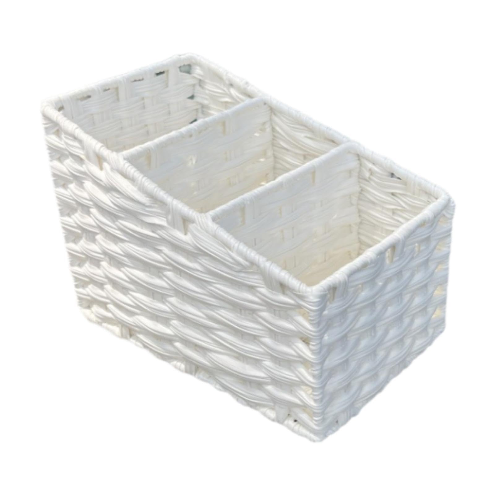 TWISAXC Elegant Portable Storage Basket Compartment Woven Organizer Remote Control And Sundries Bathrooms Or Simply Placed On Table. Sundries Storage Box, White