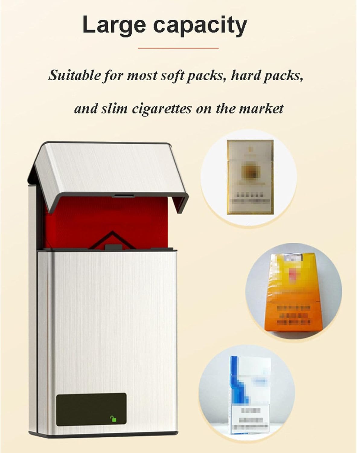 WOZLO-Pitillera inteligente, ayuda para dejar de fumar, temporizador y cerradura de aleación de aluminio, 20 cigarrillos delgados,Silver