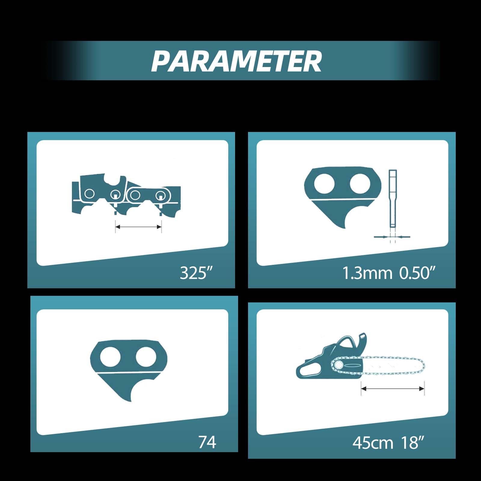 3 łańcuchy 325″ 74 Ogniwa Napędowe 1.3 mm 050