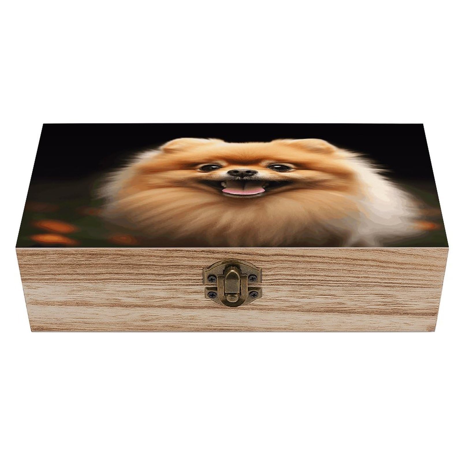 VstaDank Pomeranian Wooden Storage Box with Hinged Lid Natural Wooden Box Beautifully Keepsake Boxes Vintage Wood Boxes Jewelry Organizer Trinket Storage Chest Unique Gift