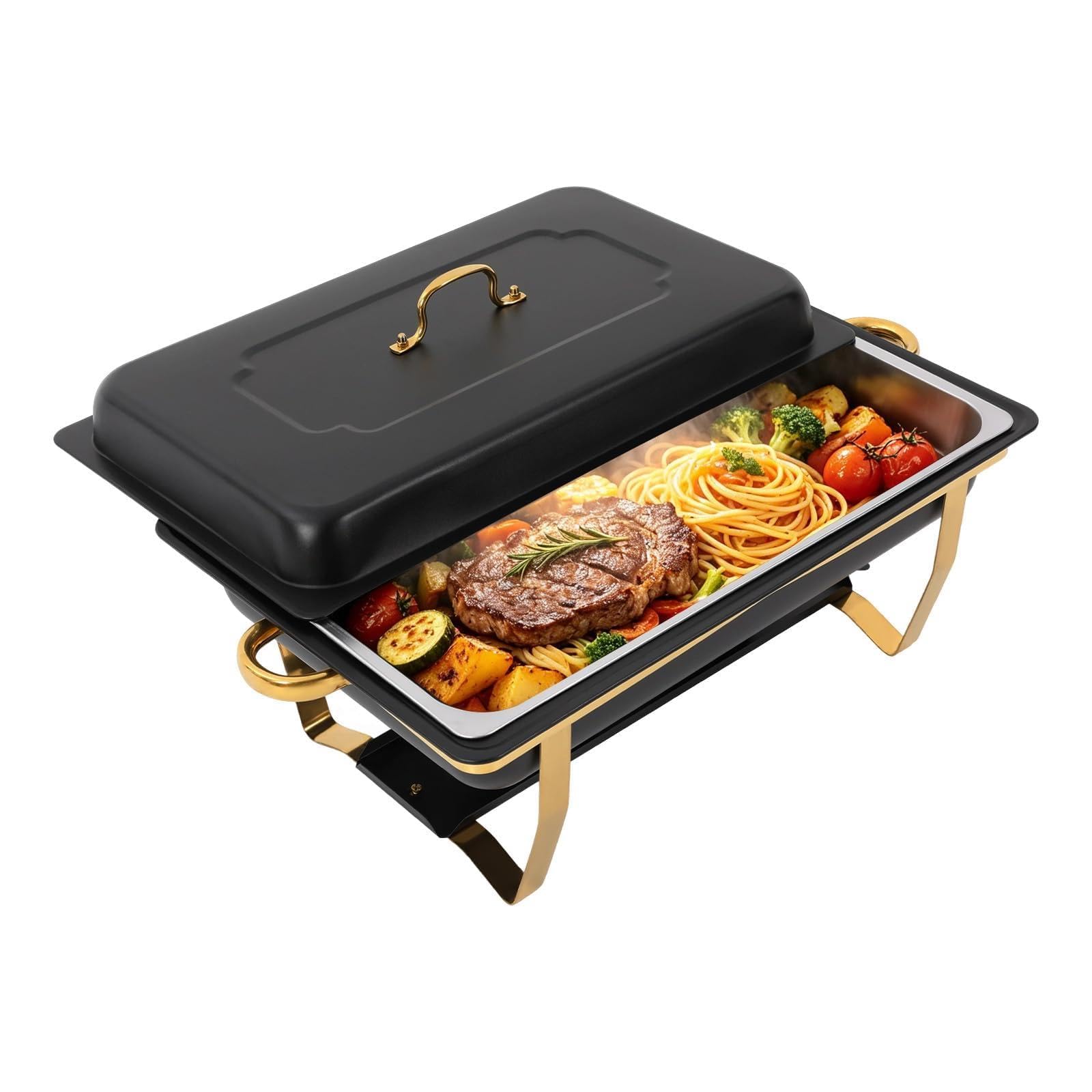 Chafing Dishes 9QT zestaw 4 sztuk, stal nierdzewna, na imprezy i wesela, czarne, odporne na zarysowania i plamy, zestaw do bufetu High Grade Chafing Dish, zwijane krawędzie