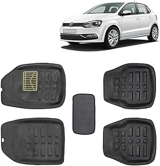 Kingsway Volkswagen Polo Car Mat 4D, Only Compatible with Year 2009 to 2022 All Model, Complete Set of 5 Pcs Car Floor Mats, Premium Car Accessories, Tray Shape PVC 4D Foot Mats, Washable, Black