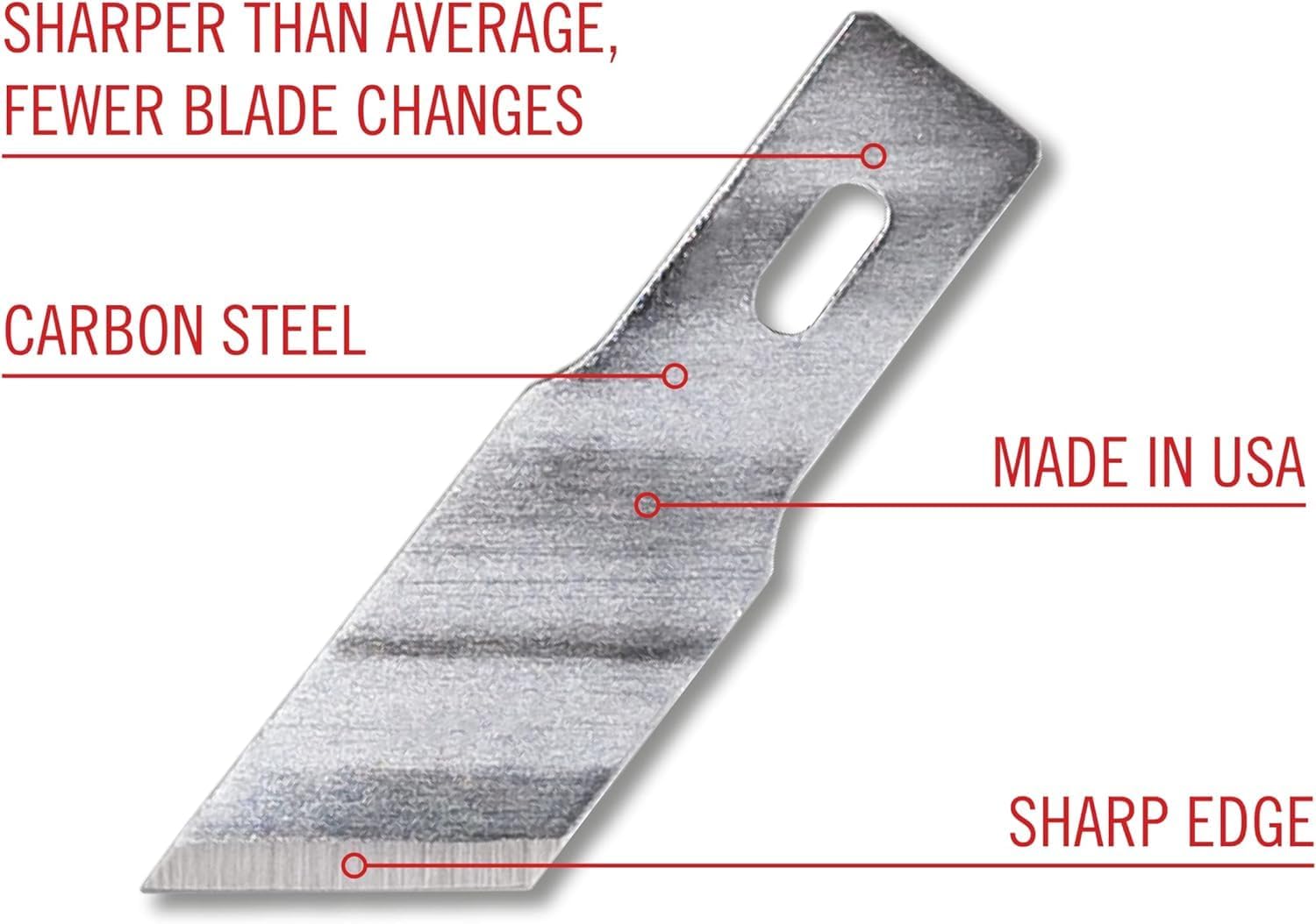 Excel Blades #19 Sharp Angled Chisel Craft Knife Blade Refills, 100-Pack Carbon Steel, 0.5-Inch Edge for Precision Chiseling, Shaving & Trimming, For Medium/Heavy Handles, Oil-Coated, Made in USA