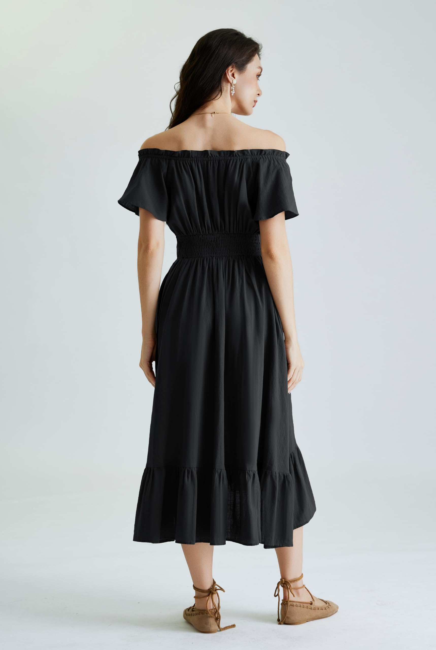 SCARLET DARKNESS Vestido largo renacentista con hombros descubiertos y dobladillo asimétrico para mujer