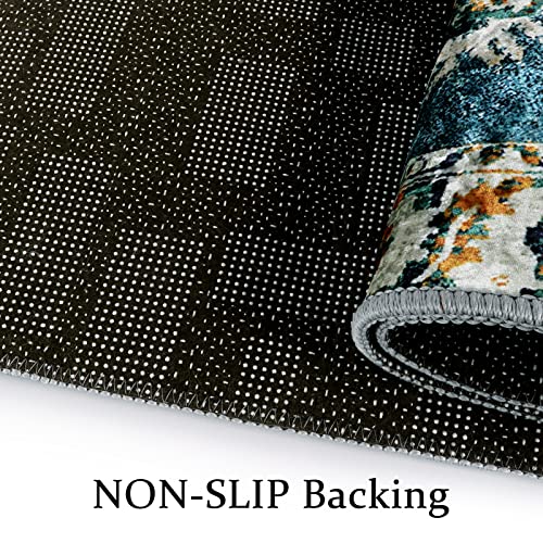 Leevan Collection Vintage Runner Rug 2'X5'Washable Oriental Hallway Runner Rugs No-Slip Persian Accent Area Rug Entryway Floor Carpet For Bedroom,Indoor Floor,Kithen,Trible Blue #TOP4