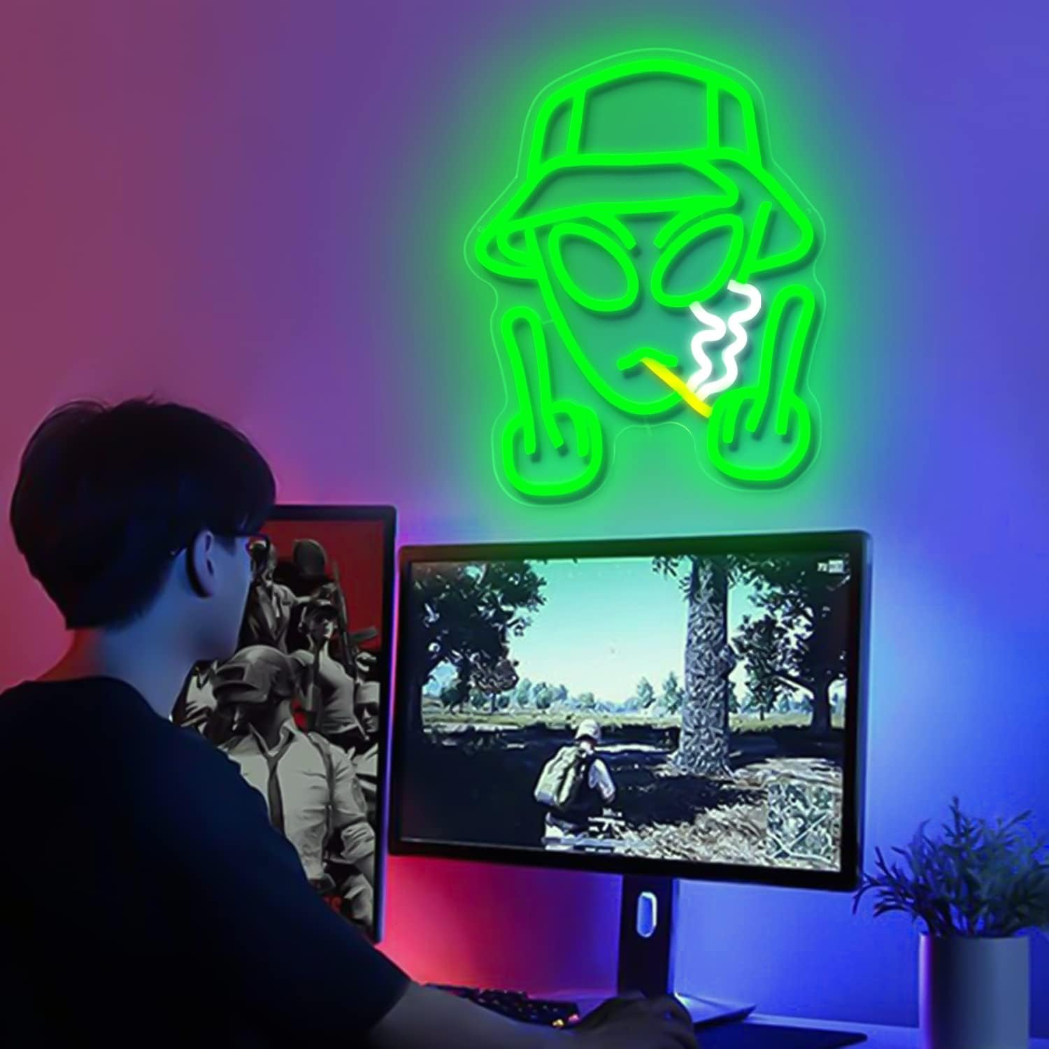Alien Neon Sign Green Alien LED Neon Signs for Wall Decor Dimmable Neon Lights Signs for Bedroom USB Powered Light Up Sign Man Cave Bar Party Hip Hop Home Wall Decor