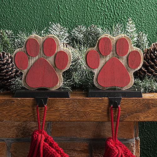Glitzhome 2 Pcs Wooden Paw Stocking Holder 625 Inch Xmas Hanging Hooks for Stockings Christmas Indoor Decoration