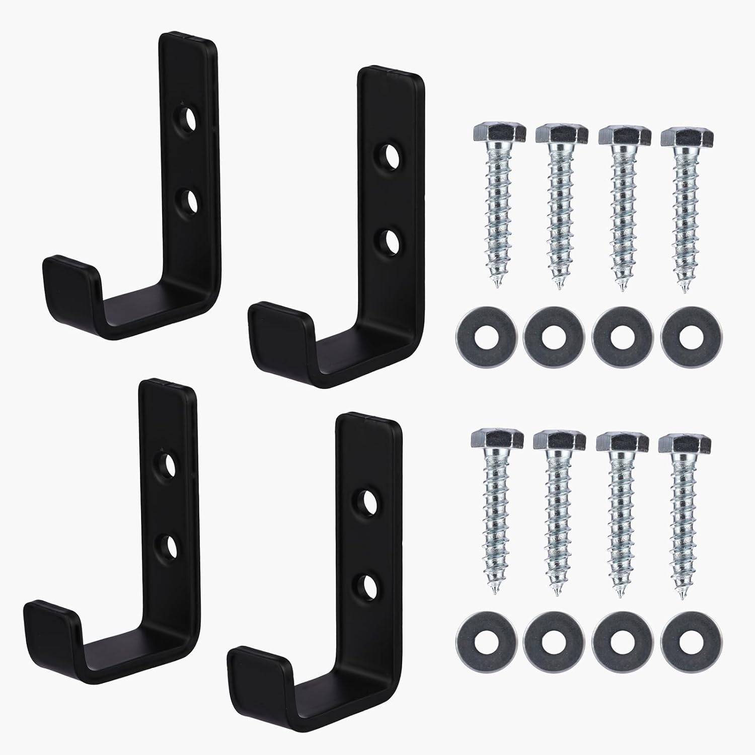 JIMMY LUCKY 4 Pcs Heavy Duty J Hooks for Hanging, Heavy Duty Garage Hooks for Hanging, Black Wall Mounted Utility Hookss, Garage Storage Hook for Hanging Extension Cords Garden Tools Clothes Keys