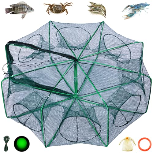 The Magic Foldable Fishing Trap, Folding Fishing Net，2025 Upgrade Auto-Foldable Strengthened Fishing Trap Net, Minnow Traps for Bait Fish，Fish Traps，Crawfish Trap，Minnow Trap (8Holes)