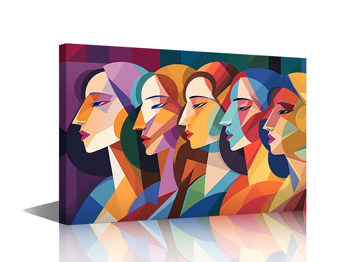 Abstract Colorful Background Woman Line Canvas Wall Art for Bedroom Bathroom Kitchen Decor, Female Profile With Different Colors of Yellow Blue Green Purple Brown, Framed Ready to Hang (12"Wx18"H)