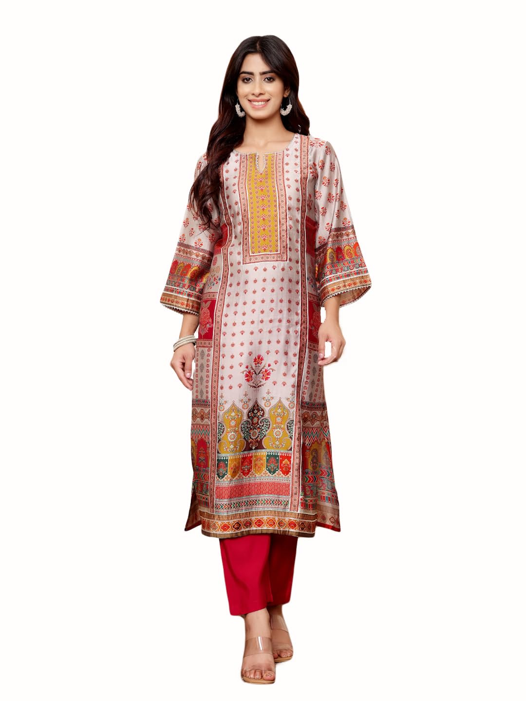 Varanga Women Grey Ethnic Floral Printed Gota Embellished Kurta With Solid Trouser  Stylish And Elegant Ethnic Set