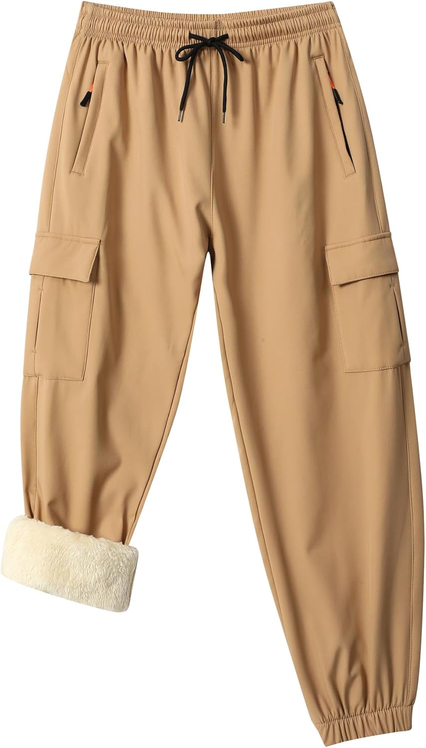 Boy's Winter Cargo Snow Pants Sherpa Lined Sweatpants Thicken Warm Jogger Pants