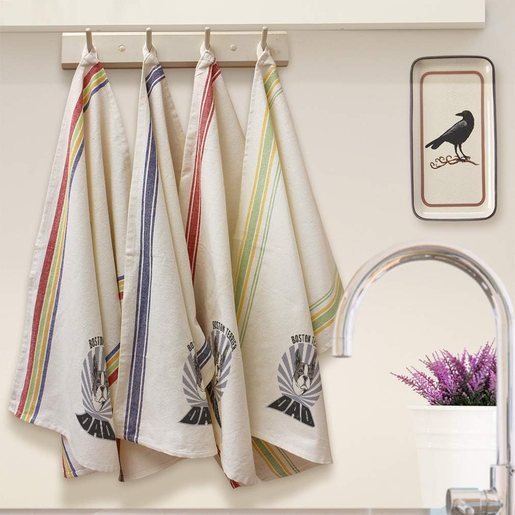 Custom Decor Kitchen Towels Dad Boston Terrier Dog Pets Dogs Cleaning Supplies Dish Towels Multi Stripe Design Only