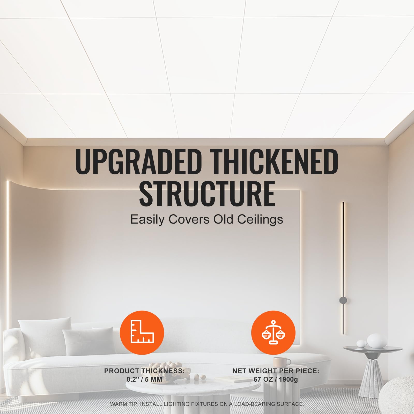 VEVOR Pannelli per Controsoffitto 605 x 1213 mm Pannelli per Soffitto Confezione 10, Buona flessibilità, Facile Installazione, Rivestimento per Soffitto per Decorazione di Casa/Ufficio, Bianco Liscio