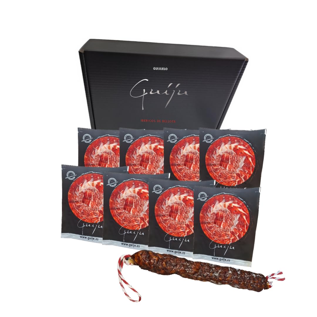 Jamón Ibérico de Cebo 50% Raza Ibérica 80 gr Envasado al Vacío Cortado a Cuchillo Marca Guiju Salamanca