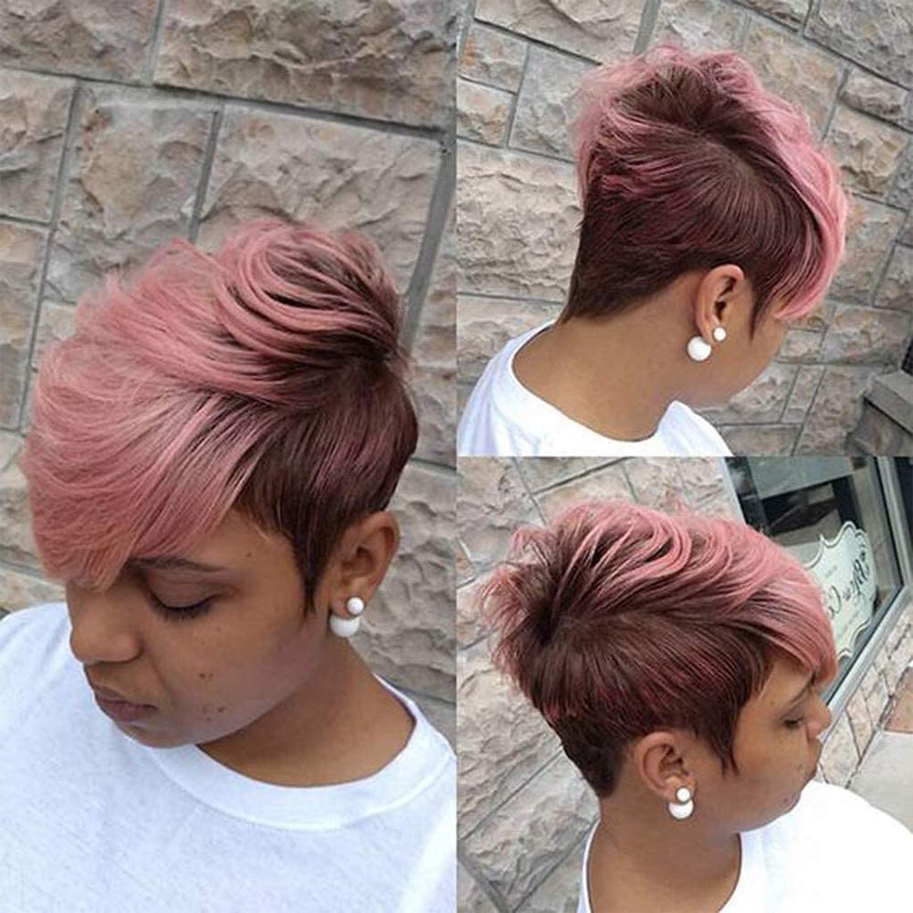 Short Pixie Cut Synthetic Wigs With Bangs Cheap Straight Hair Wigs For Black Women