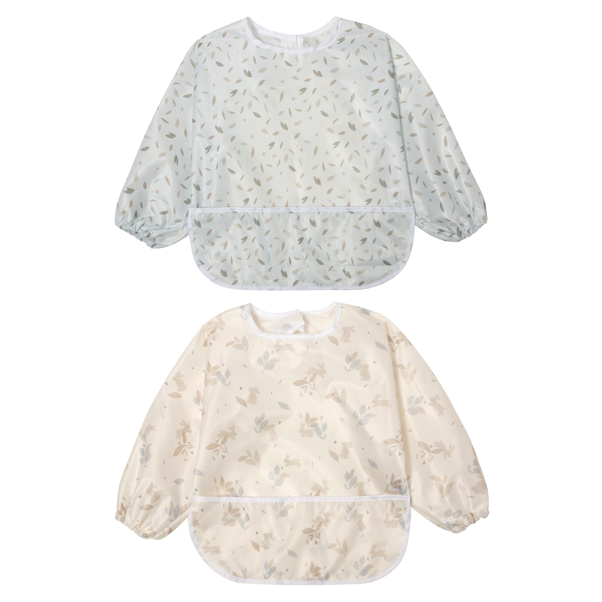 Little Dimsum Full Sleeved Feeding Bib 2 Pack,Baby & Toddler Waterproof Bib Apron,Food Protection Large Pocket Eating Smock 6-36 Months(Yellow Rabbit&