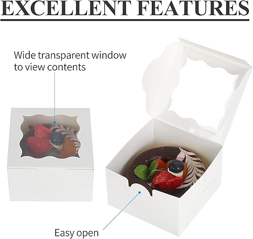 Miniatura 3 de KPOSIYA 120 cajas de panadería blancas con ventana, cajas individuales para cupcakes de 4 x 4 x 2.5 pulgadas, cajas de galletas de papel kraft