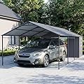 COSIEST 12x25 FT 2-in-1 Carport Storage Shed (12x20 Carport & 12x5 Storage) with Enclosed Storage Room, Heavy Duty Galvanized Metal Frame, All-Weather Use for Cars, Full-Sized Pickup Trucks, SUVs