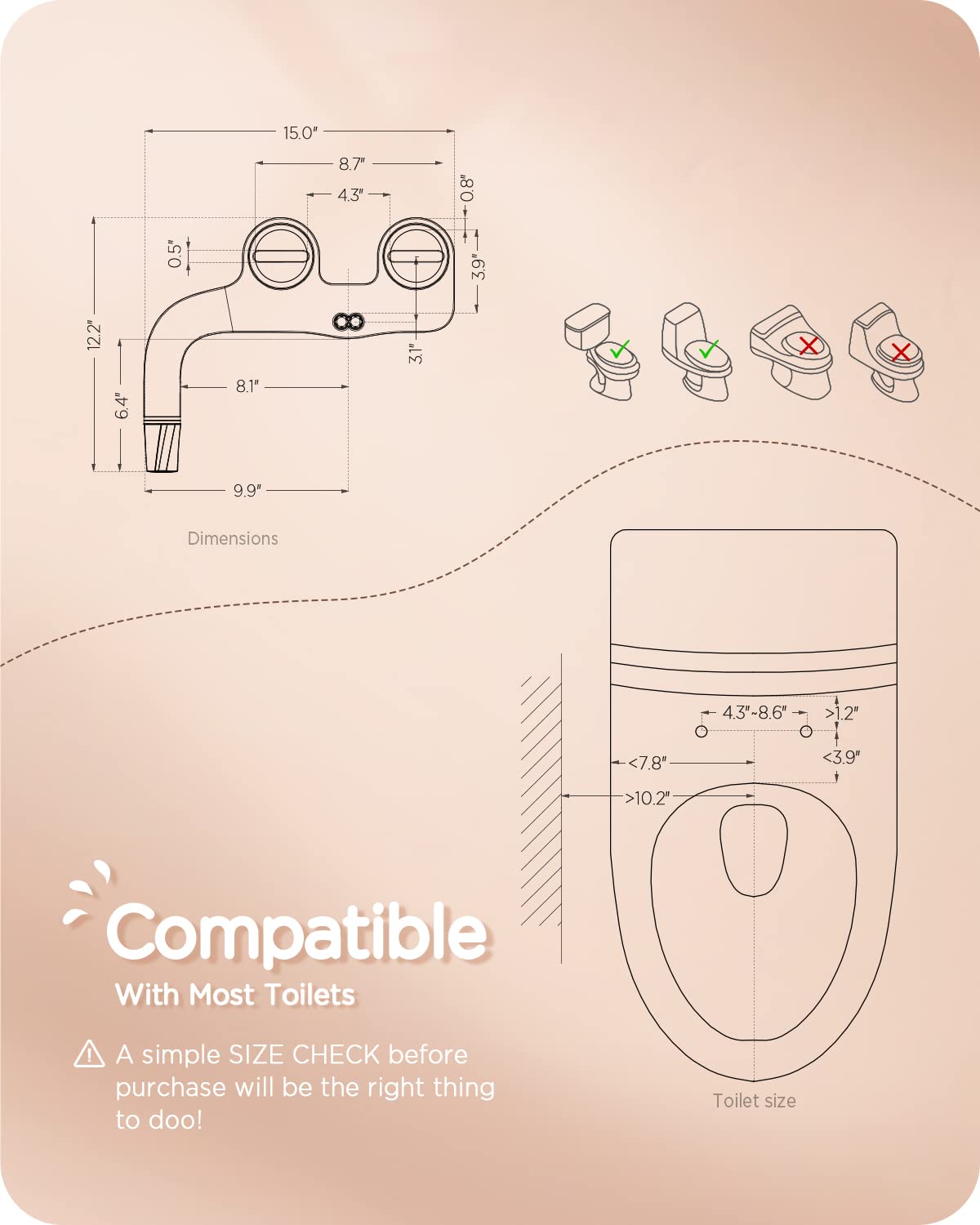 Ciays Bidet Attachment For Toilet Ultra-Slim Bidet Sprayer With Pressure Controls Non-Electric Dual Nozzles For Feminine/Posterior Wash, Bamboo/White - View #9