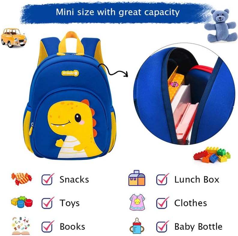 Padgene Toddler Harness Backpacks Safety Leash Kids Anti Lost Kindergarten Preschool Backpack Neoprene Lightweight Animal Schoolbag 3D Cartoon Dinasour Mini Travel Bag for Boys Girls Ages 3-5 - Image 4