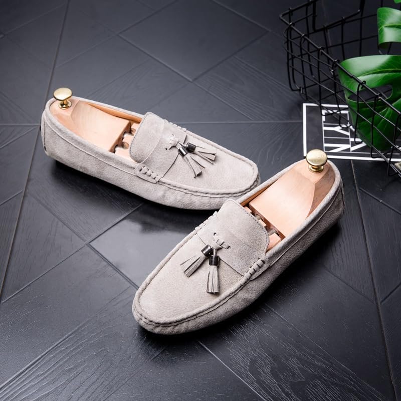 Mens Loafers Shoe Round Toe Solid Color with Tassel Suede Vamp Driving Loafers Resistant Flat Heel Anti-Slip Walking Slip On4