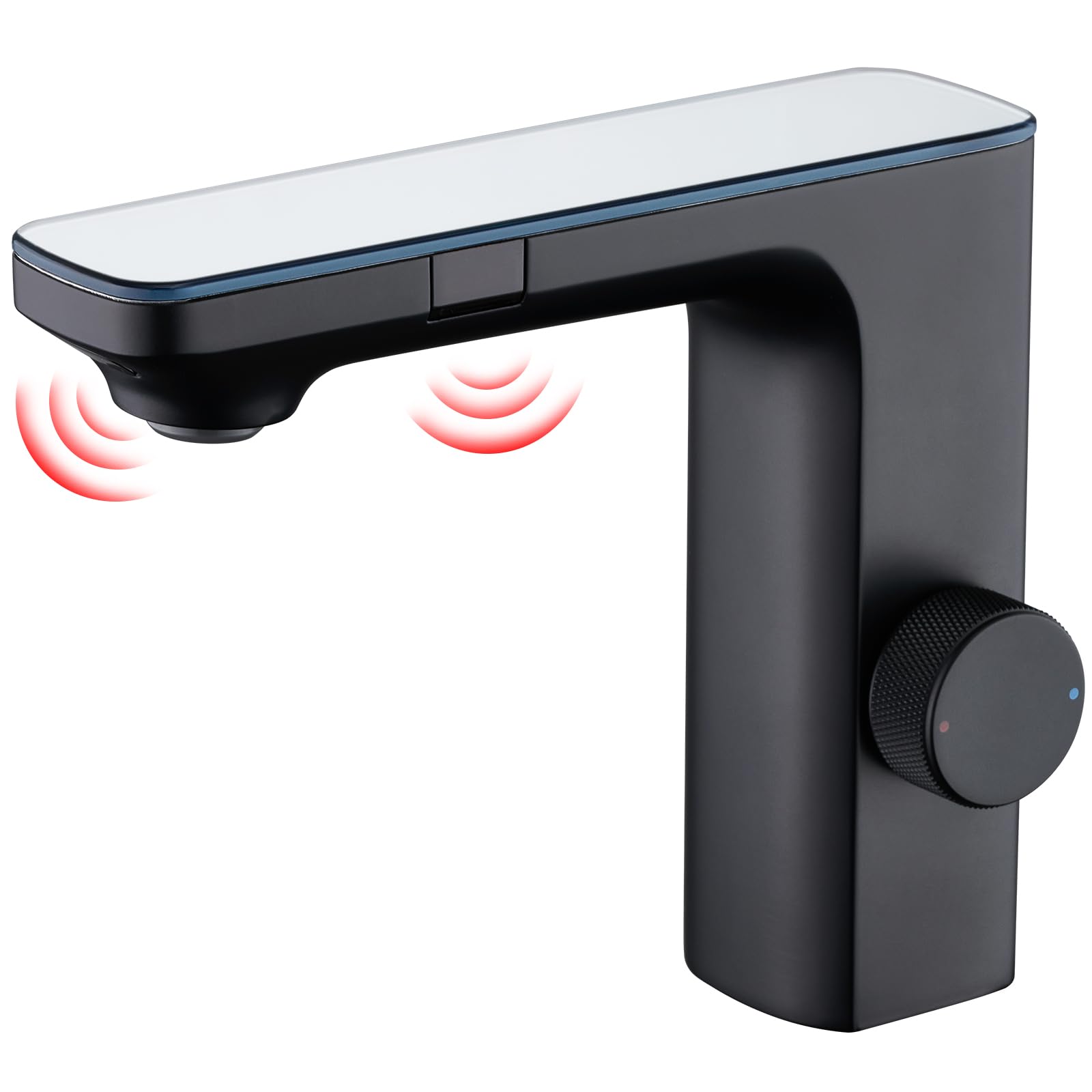 CREA Mitigeur de Salle de Bains Infrarouge, Robinet Lavabo Automatique à Infrarouge, Robinet Lavabo de Salle de Bains Infrarouge, Mitigeur Lavabo Touchless, Noir Mat