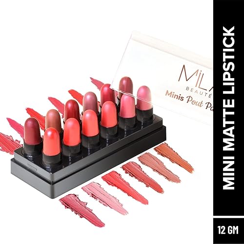 Milaa Beauté 12 Creamy Matte Mini Lipstick Kit | Lip Hydrating & Light-weight | Long Lasting Lipsticks for Women | Suitable All Indian Tones | Shade - A 12g