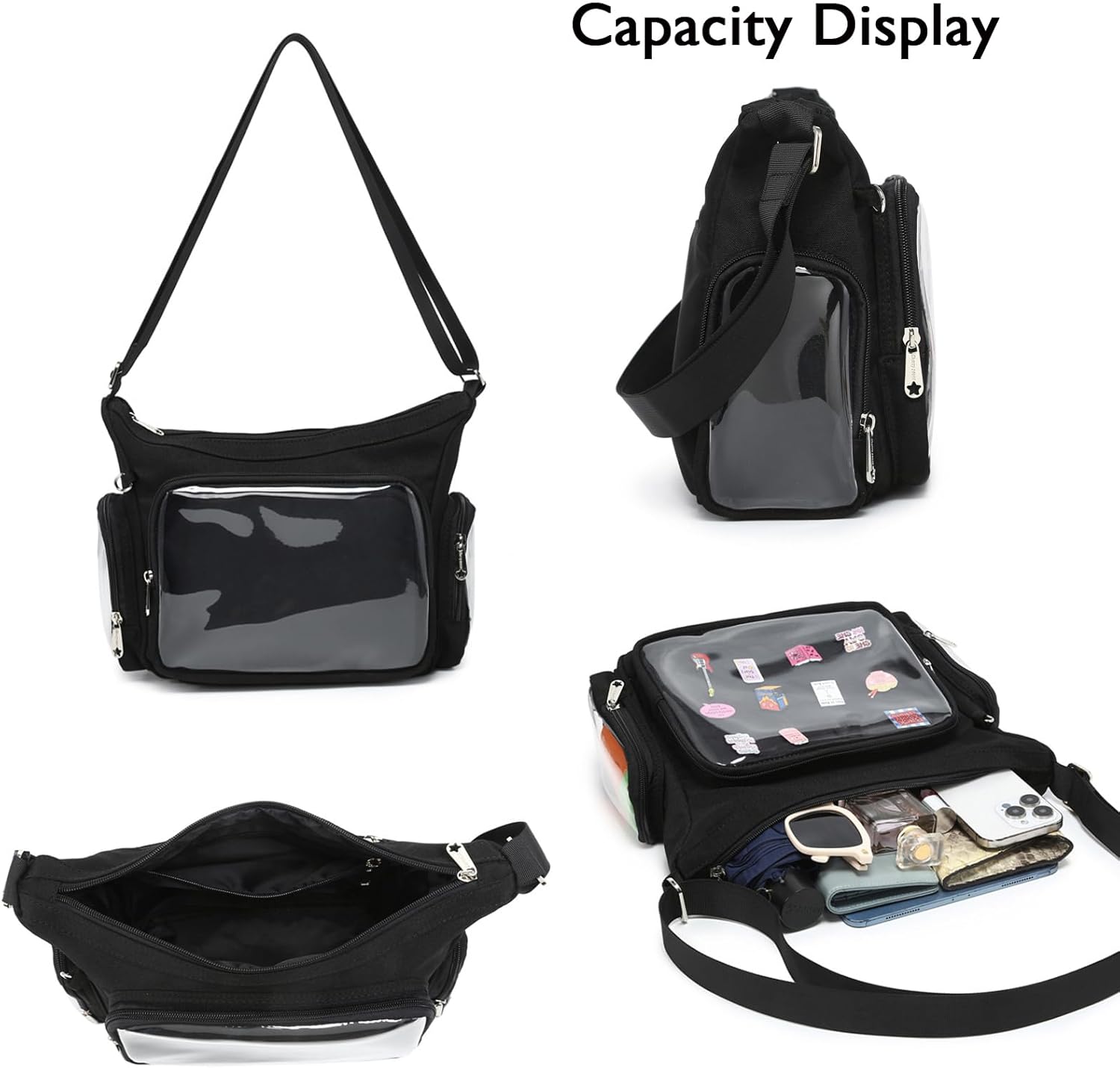 Canvas Ita Bag Crossbody Shoulder Bag Kawaii Purses and Handbags with Anime Pins Display - Image 4