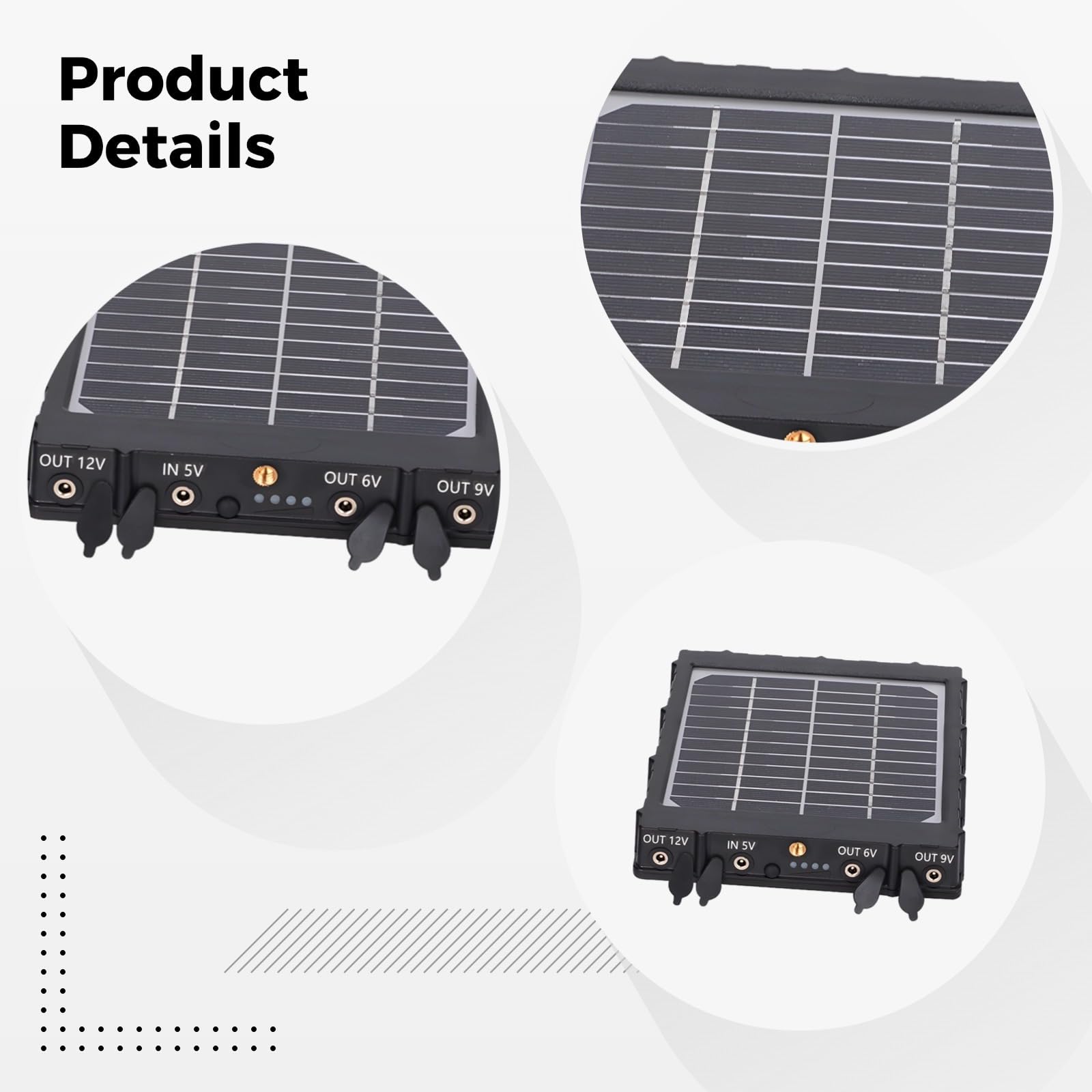 Alimentatore solare per telecamere da trail, batteria 8000 mAh, uscita 12 V 9 V 6 V, costruzione in ABS, ricarica in 5 ore, pronto per l'uso all'aperto