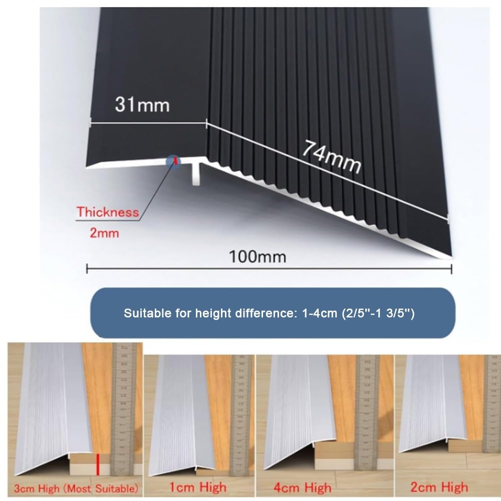 100/120cm Rampe De Seuil En Aluminium Pour Porte 1-4cm, Barre De Seuil Rattrapage Rampe D'entrée, Profilé De Transition Pour Sol Irrégulier(Rose Gold,L95cm/3.1ft)