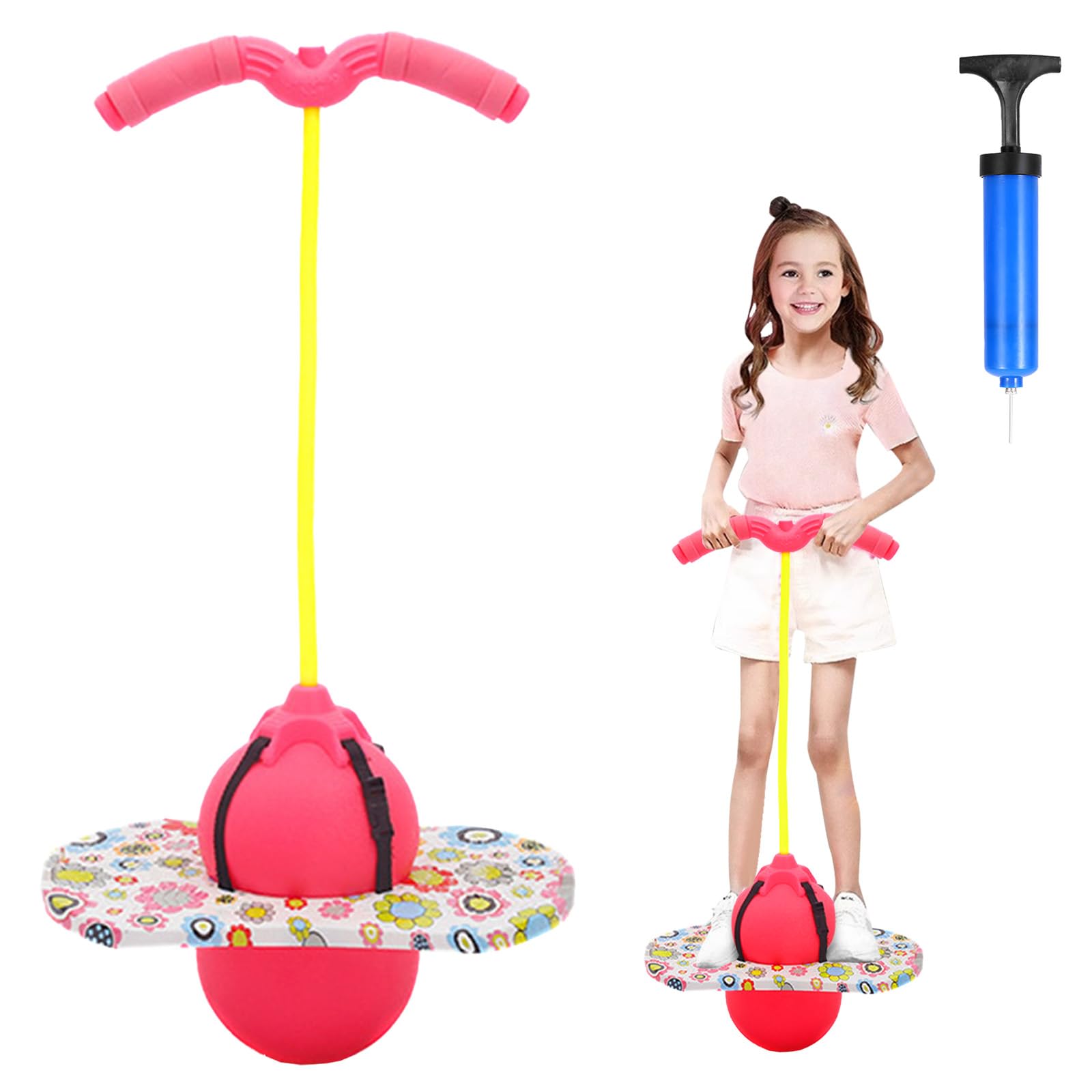 Pogo Ball mit Griffen, Pogo Stick Hüpfball für Kinder, Hüpfstange mit Luftpumpe, Pogo Ball zum Training des Gleichgewichts, Jump Spiel Geschenk für Kinder ab 6 Jahre (Rosa)