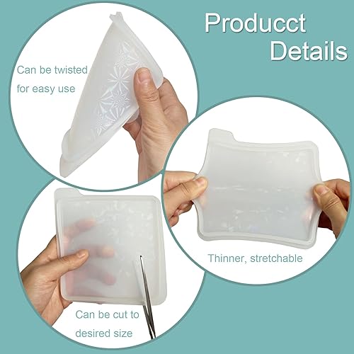 Miniatura 3 de Szecl - 4 moldes holográficos para posavasos de resina epoxi, molde cuadrado de silicona con efecto de luz arco iris, 4 patrones de nieve de 3.35