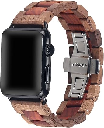 Wooden Watch Band 42mm 44mm 45mm 49mm with Stainless Steel Butterfly Buckle Compatible for iWatch Ultra 2 SE Series 9 8 7 6 5 4 3Walnut Red